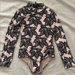 Acacia Swimwear Honey Kids Ehukai Black and Cream Leaf Bodysuit